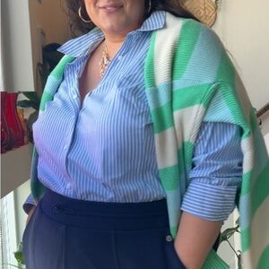 Lane Bryant Green, Blue, and Cream Striped Cardigan